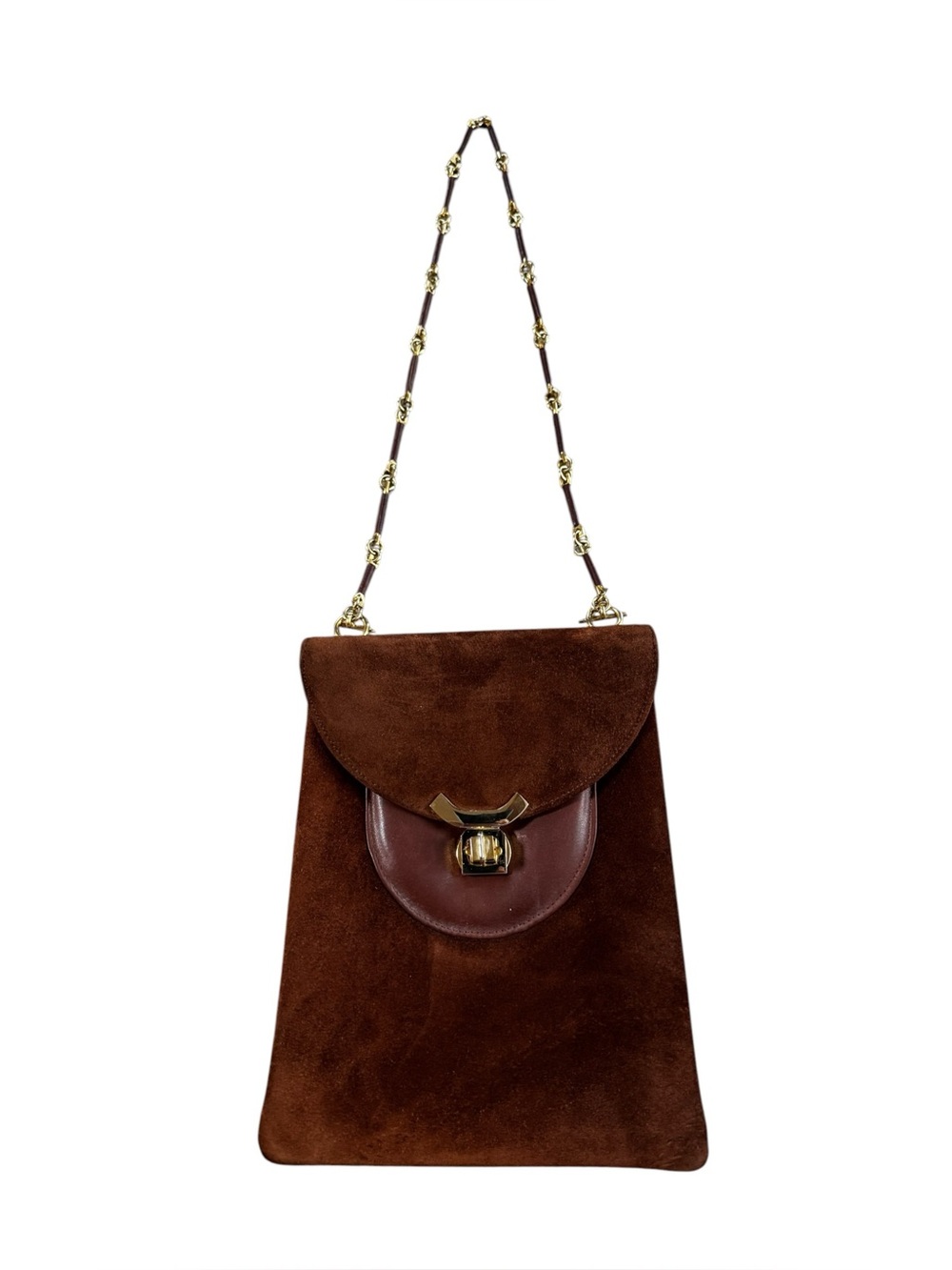 Susan Gail By Bellido Brown Suede & Leather Shoulder Bag Chain & Leather Strap